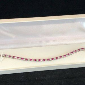 Sterling Silver Lab-Created Ruby & White Sapphire Tennis Bracelet - 7.5" - $350